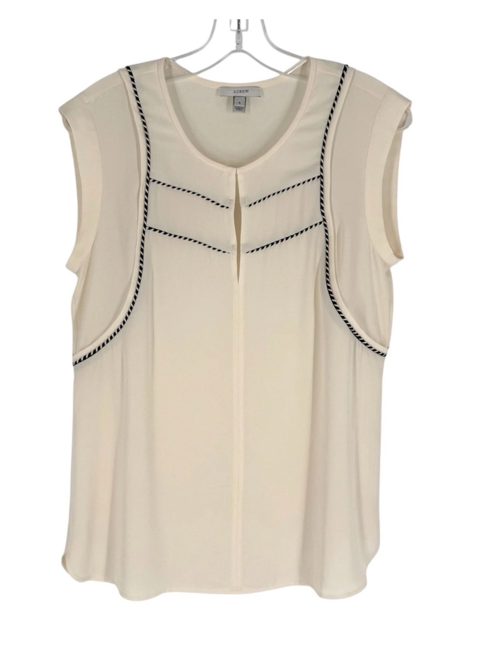 J Crew Blouse Womens Size 4 Ivory Semi-Sheer Braid Trim Career Capsule Wardrobe